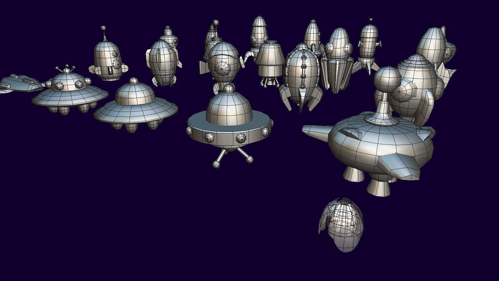 Cartoon SpaceShip Pack Low-poly 3D model_9