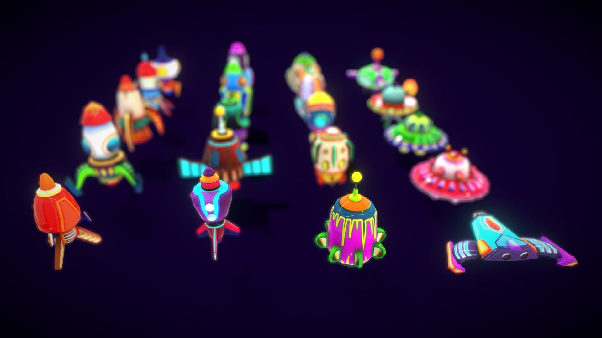 Cartoon SpaceShip Pack Low-poly 3D model_12