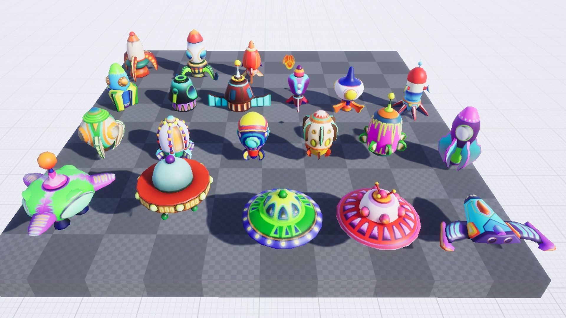 Cartoon SpaceShip Pack Low-poly 3D model_1