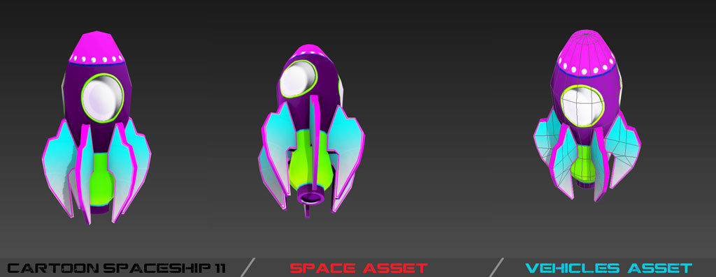 Cartoon SpaceShip Pack Low-poly 3D model_24