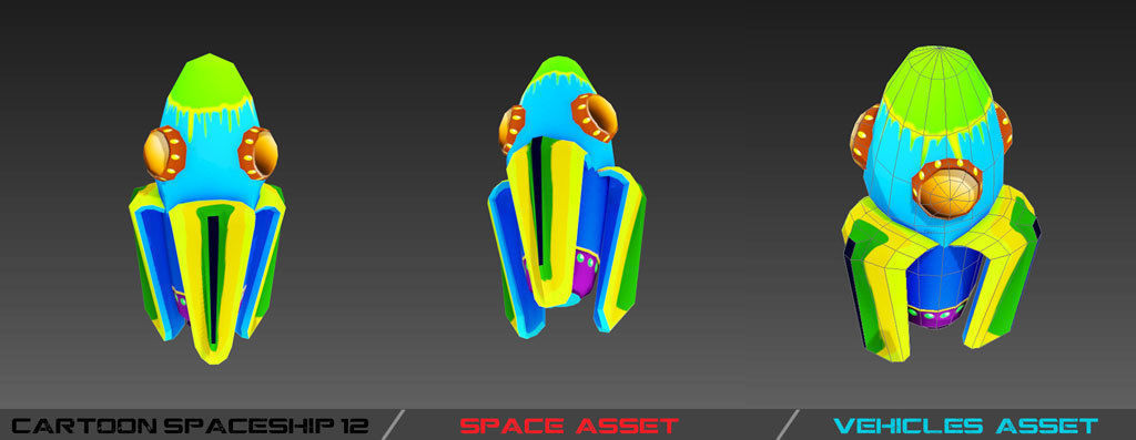 Cartoon SpaceShip Pack Low-poly 3D model_25