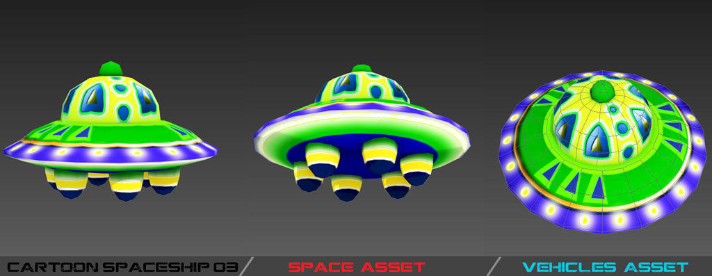 Cartoon SpaceShip Pack Low-poly 3D model_16