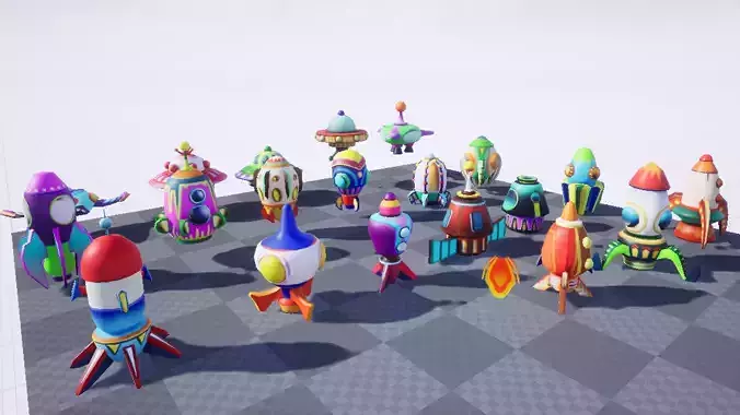 Cartoon SpaceShip Pack Low-poly 3D model