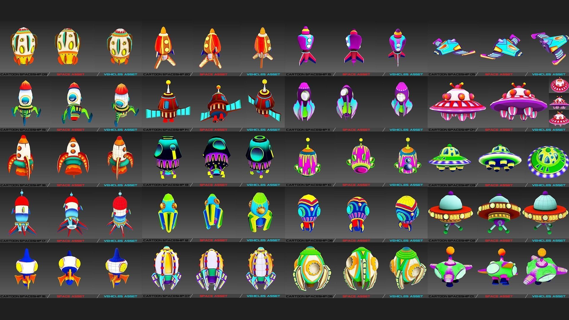 Cartoon SpaceShip Pack Low-poly 3D model_5