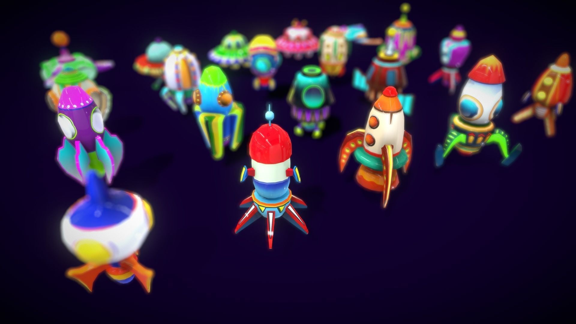 Cartoon SpaceShip Pack Low-poly 3D model_7