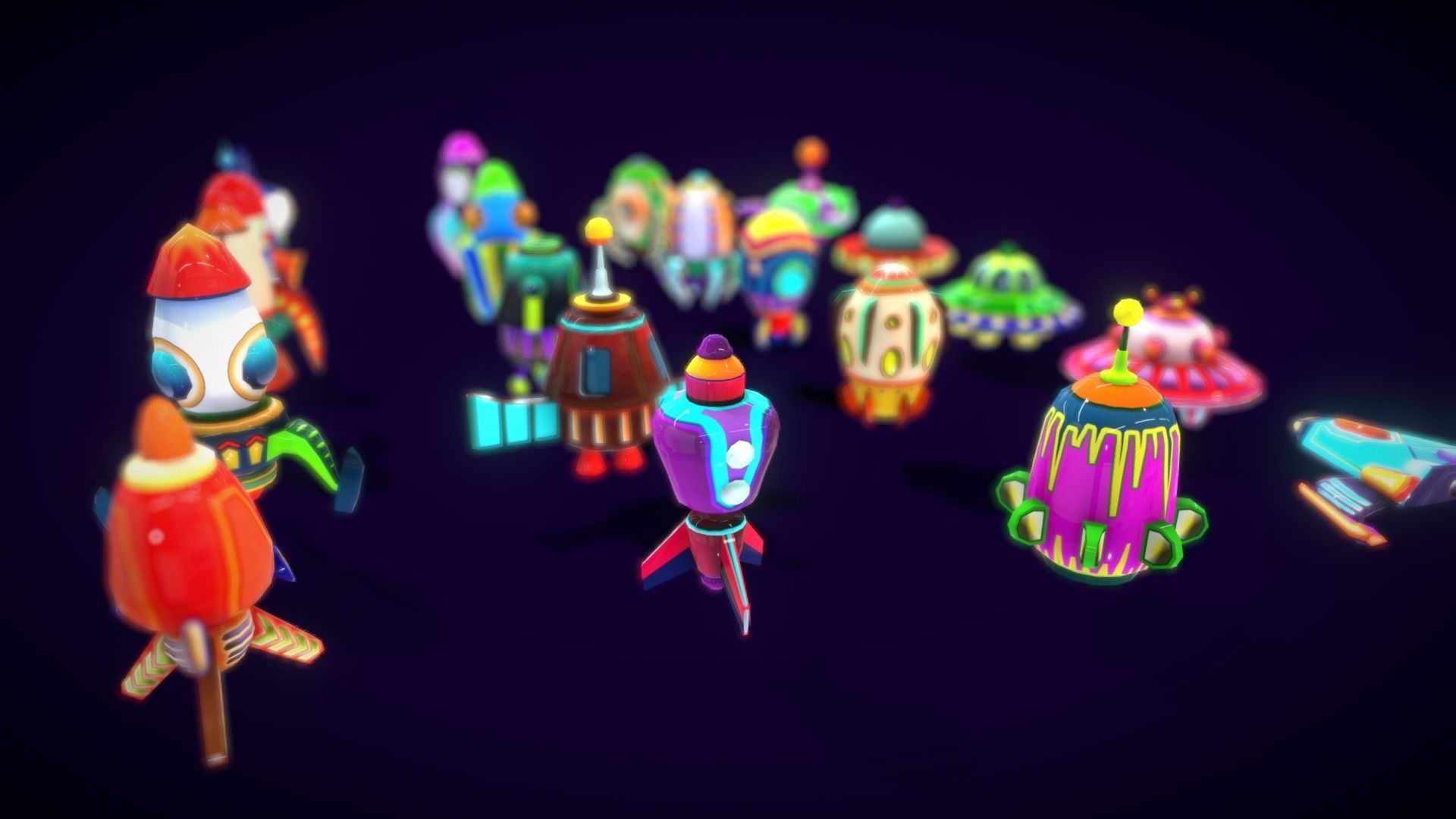 Cartoon SpaceShip Pack Low-poly 3D model_6