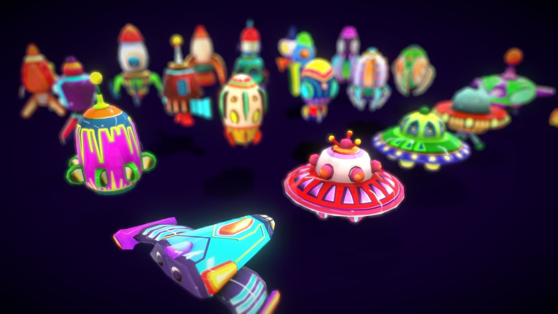 Cartoon SpaceShip Pack Low-poly 3D model_13