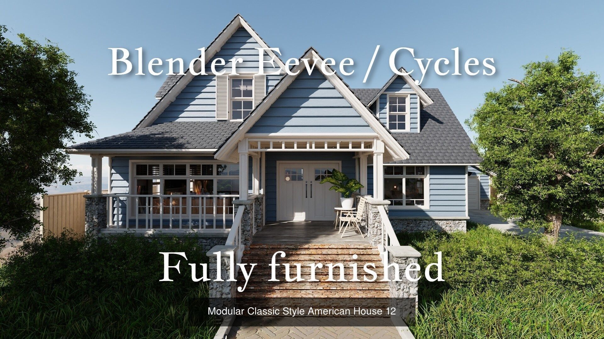 Modular Classic Style American large 5 House pack 3D Model Collection_9