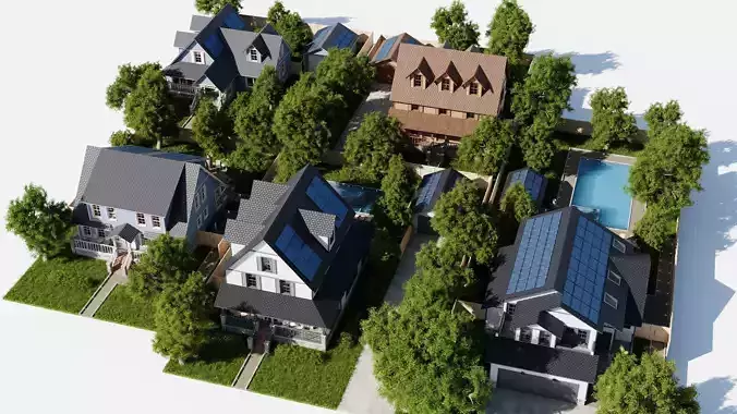 Modular Classic Style American large 5 House pack 3D Model Collection