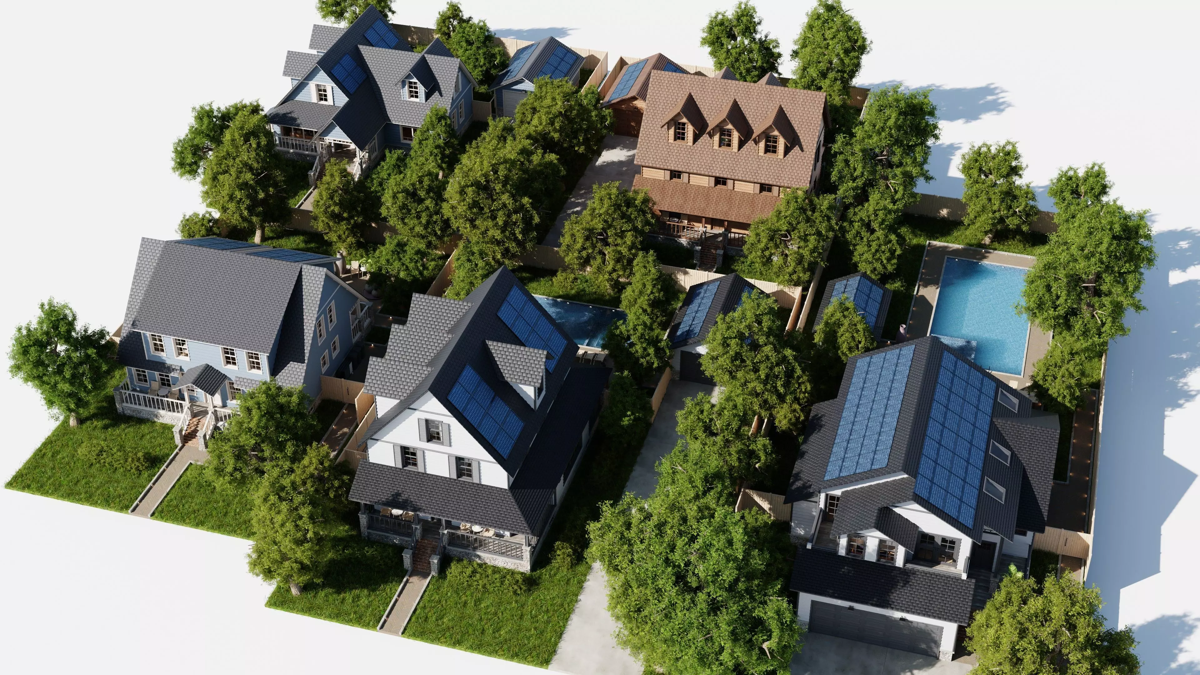 Modular Classic Style American large 5 House pack 3D Model Collection_0