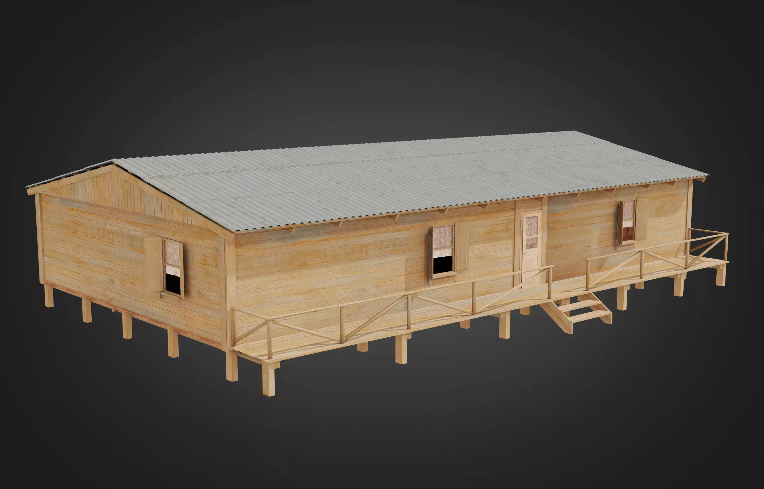 Wooden house on stilts and construction set Low-poly 3D model_0