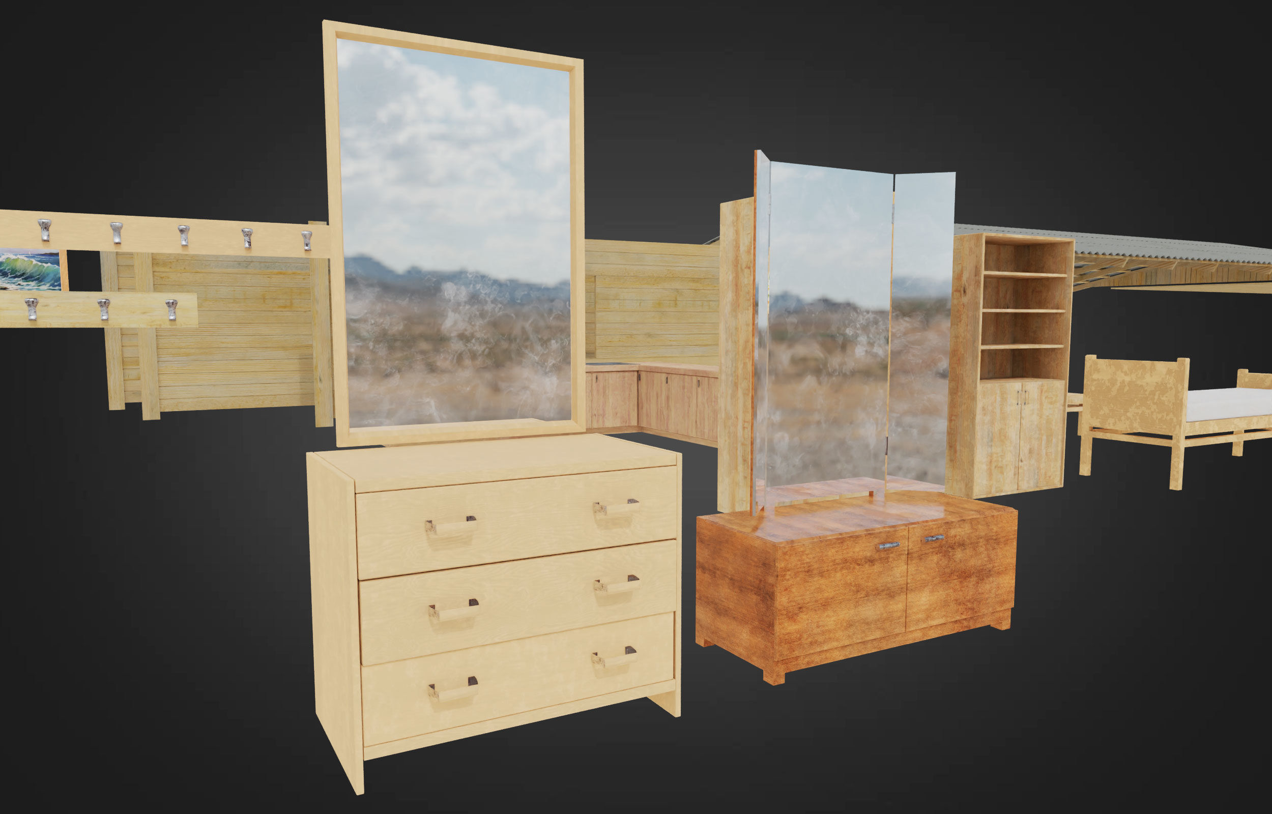 Wooden house on stilts and construction set Low-poly 3D model_12