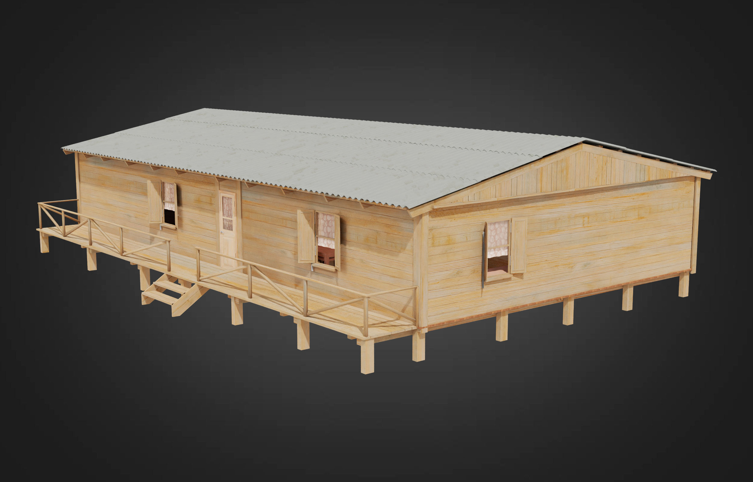 Wooden house on stilts and construction set Low-poly 3D model_1