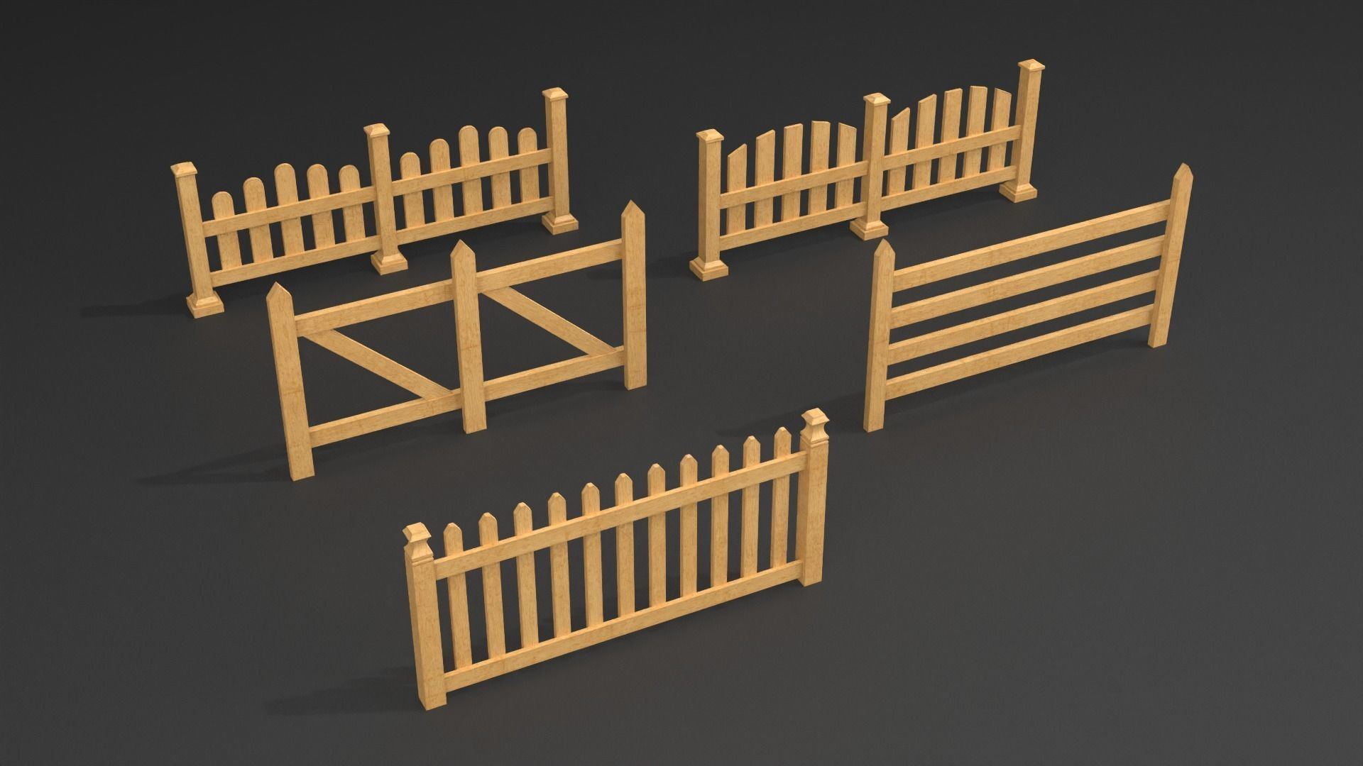 PBR Wooden Fence Pack  Low-poly 3D model_2