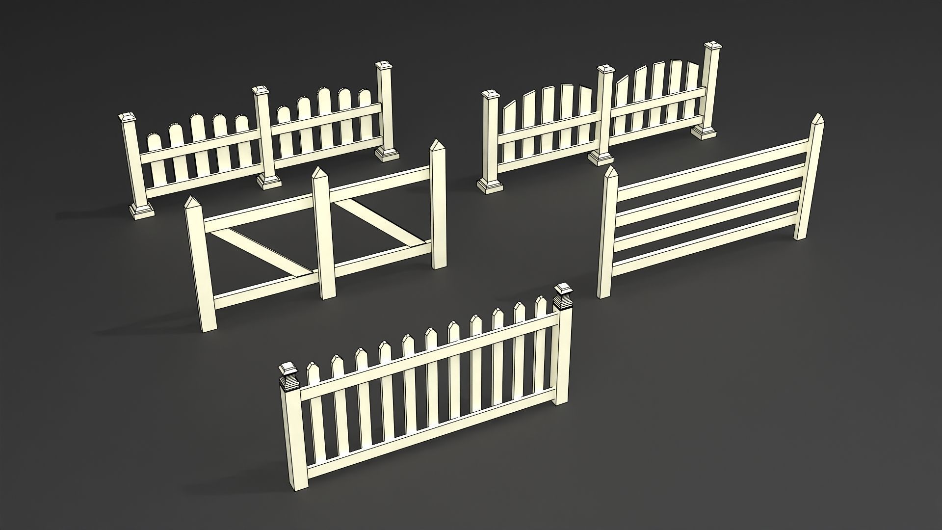 PBR Wooden Fence Pack  Low-poly 3D model_4