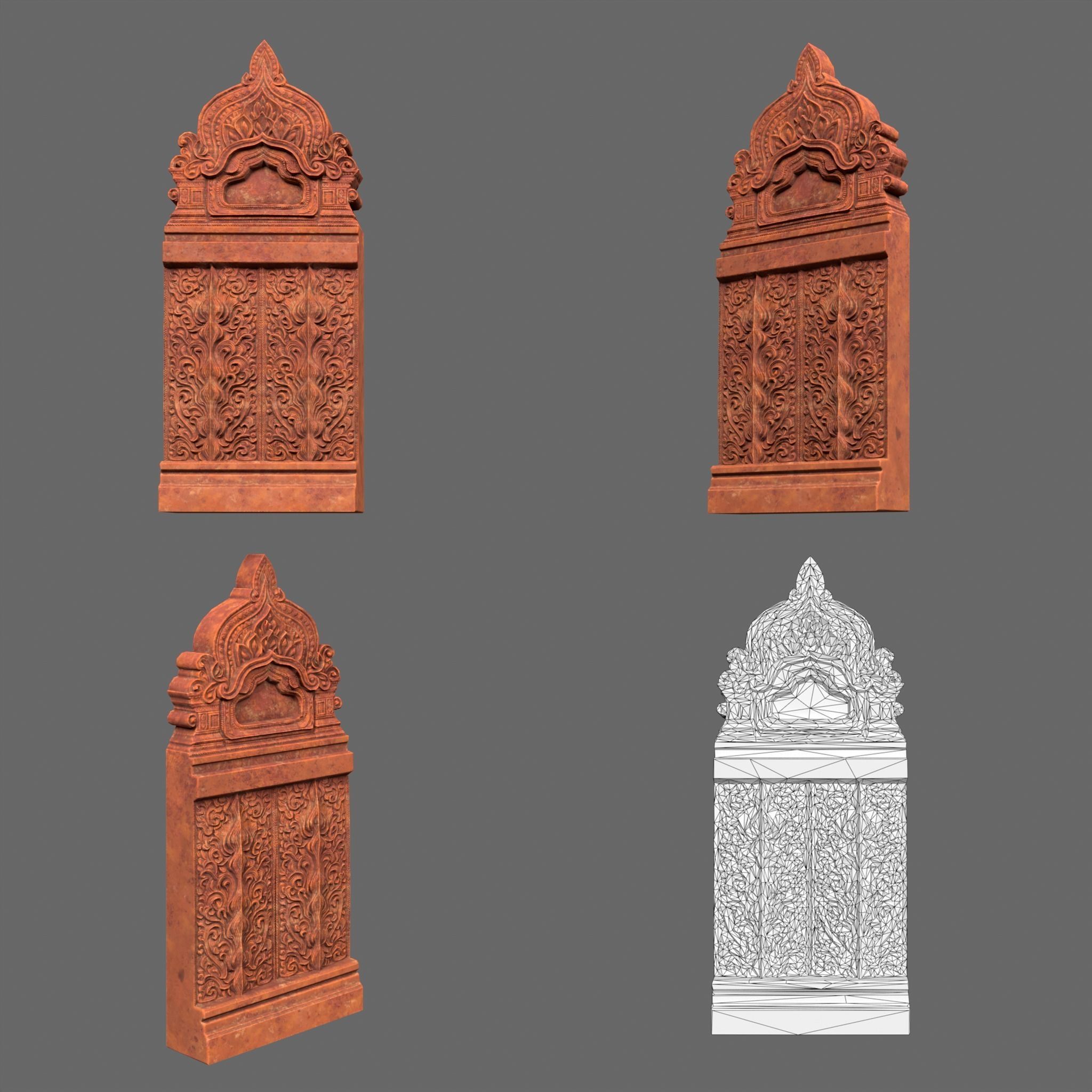 Low poly Asia Temple Wall Modular - 231009 Low-poly 3D model_5