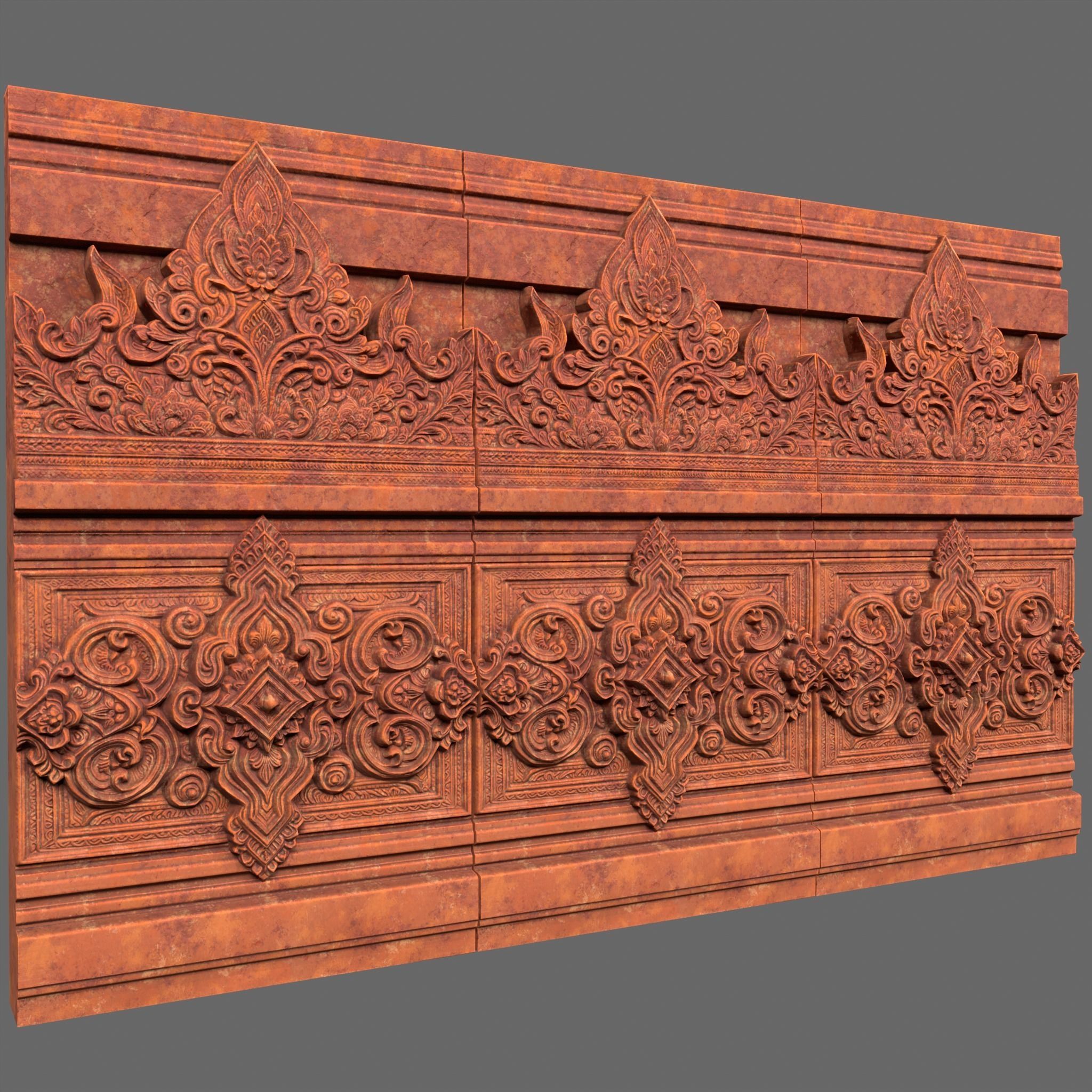 Low poly Asia Temple Wall Modular - 231009 Low-poly 3D model_6
