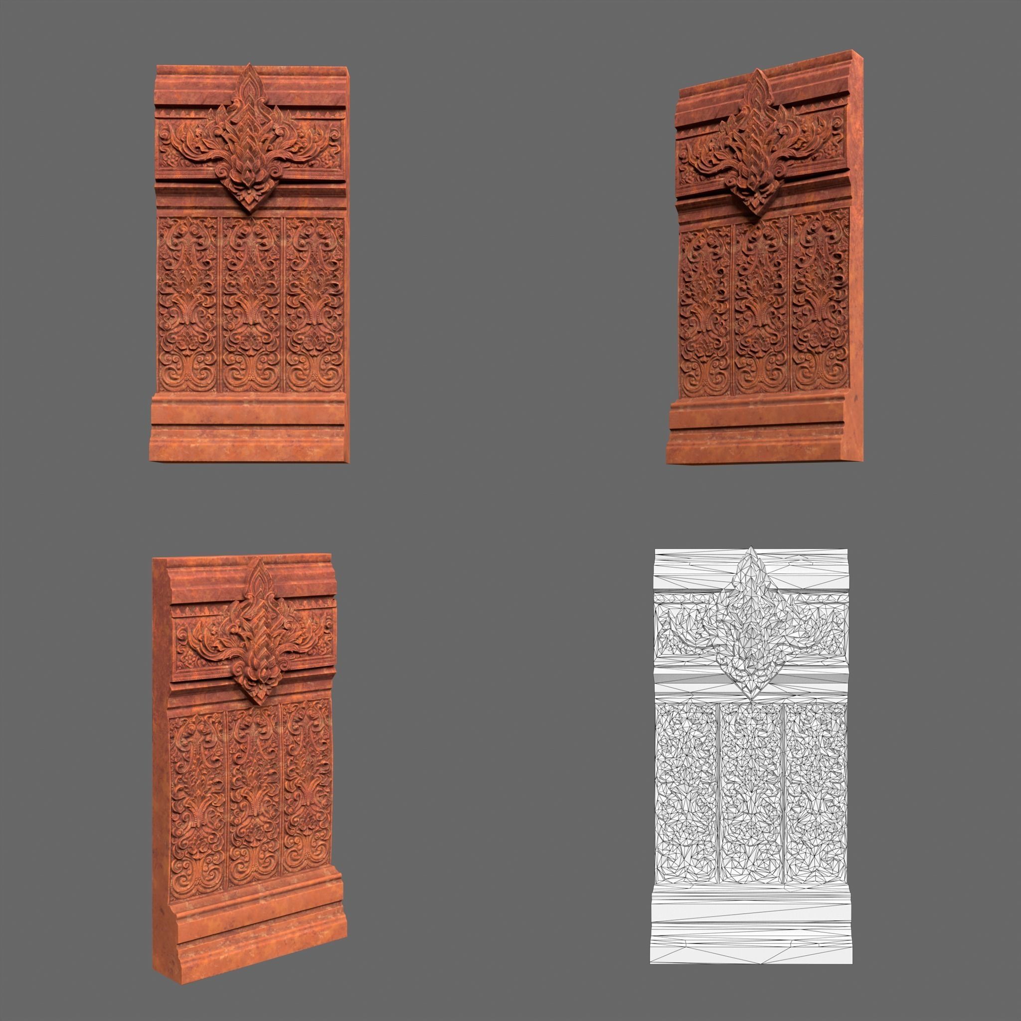 Low poly Asia Temple Wall Modular - 231009 Low-poly 3D model_9