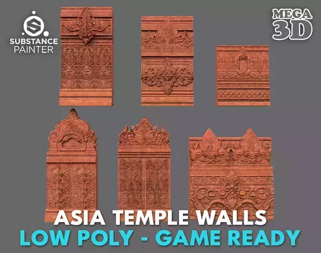 Low poly Asia Temple Wall Modular - 231009
