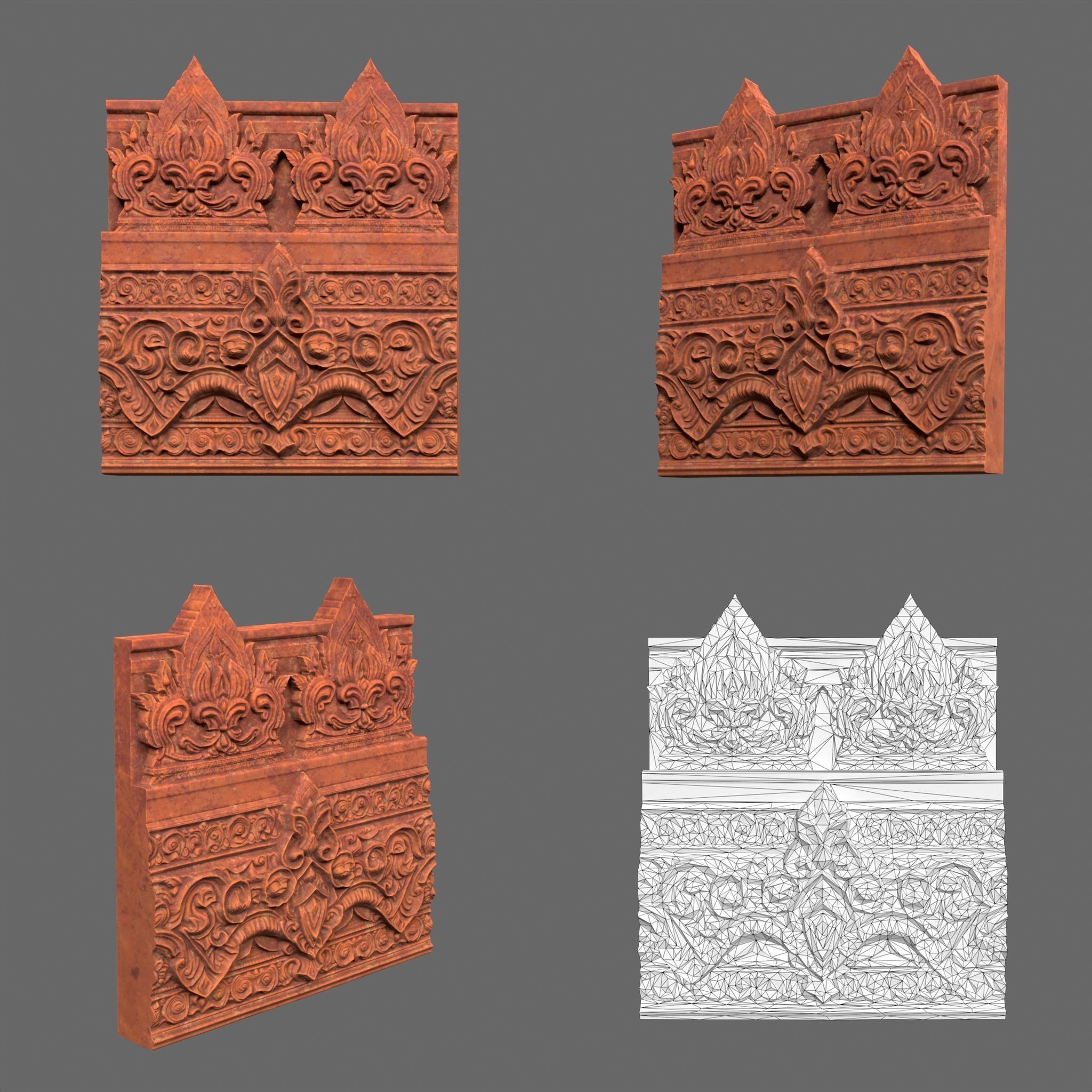 Low poly Asia Temple Wall Modular - 231009 Low-poly 3D model_13