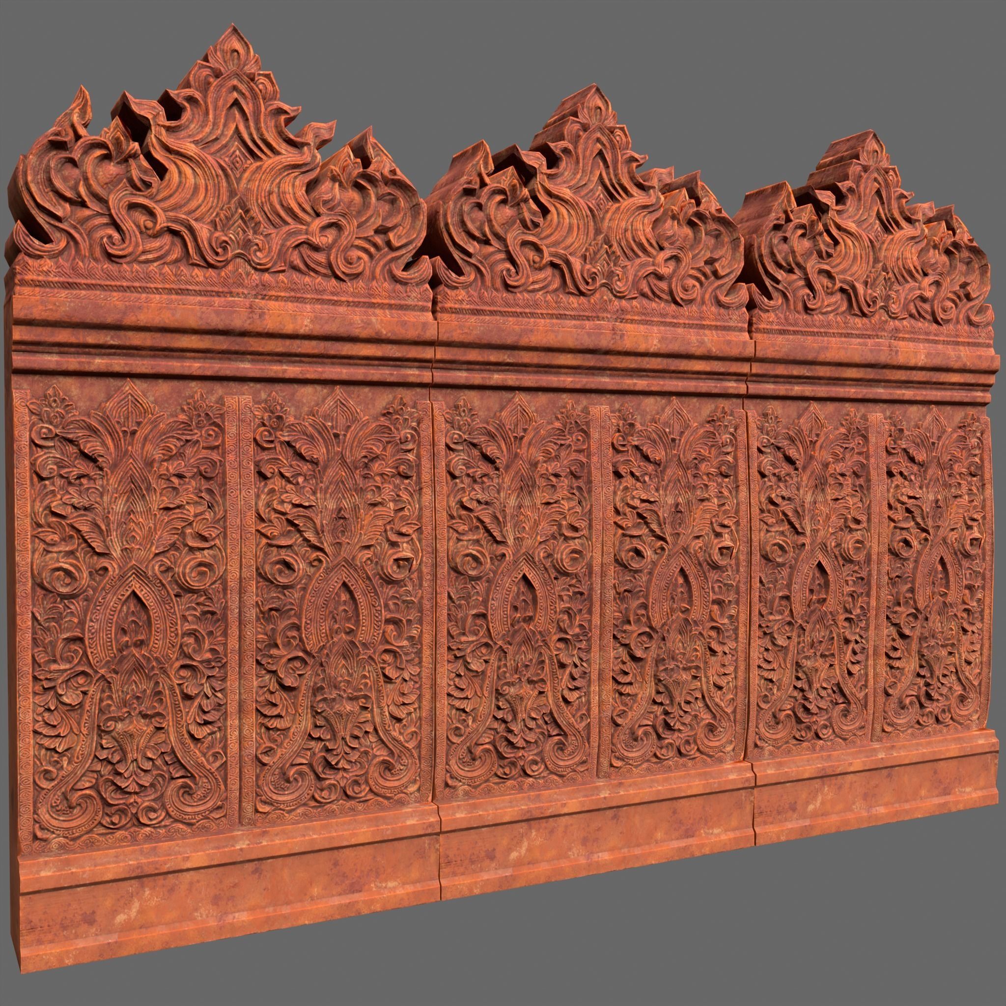 Low poly Asia Temple Wall Modular - 231009 Low-poly 3D model_10