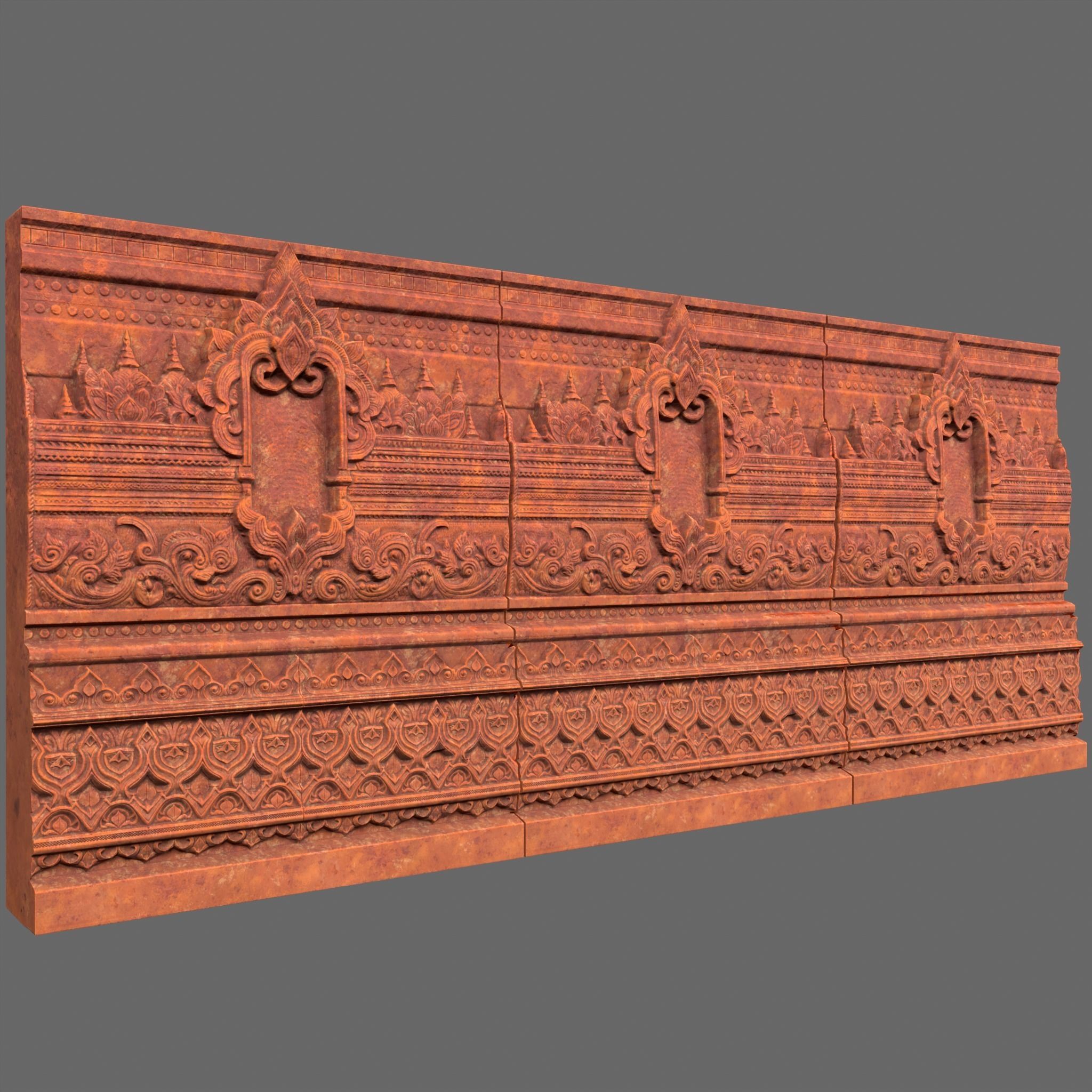 Low poly Asia Temple Wall Modular - 231009 Low-poly 3D model_2