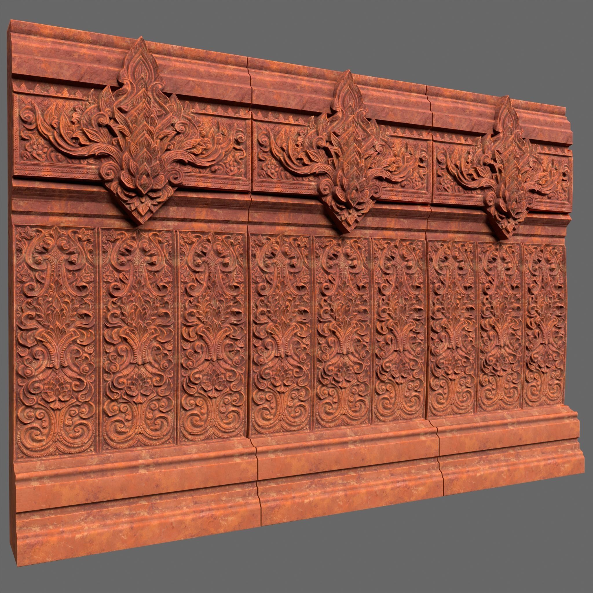 Low poly Asia Temple Wall Modular - 231009 Low-poly 3D model_8