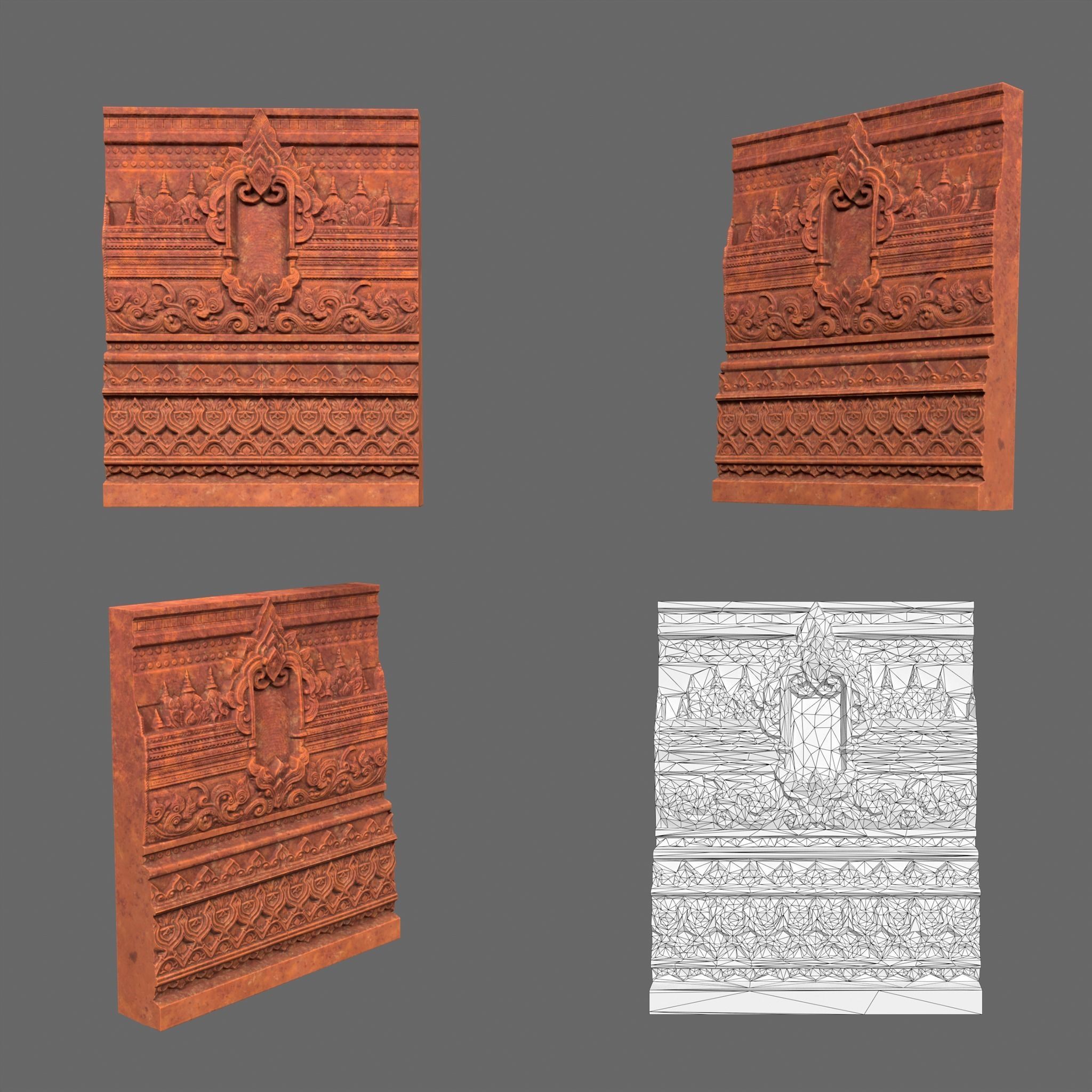 Low poly Asia Temple Wall Modular - 231009 Low-poly 3D model_3
