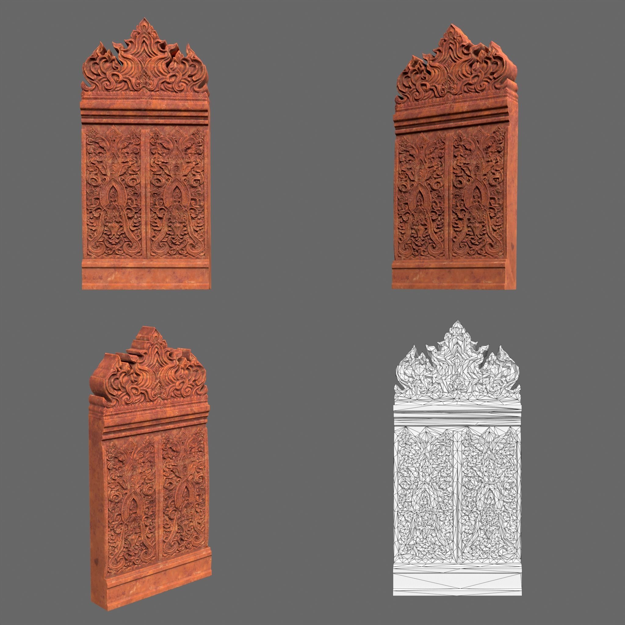 Low poly Asia Temple Wall Modular - 231009 Low-poly 3D model_11