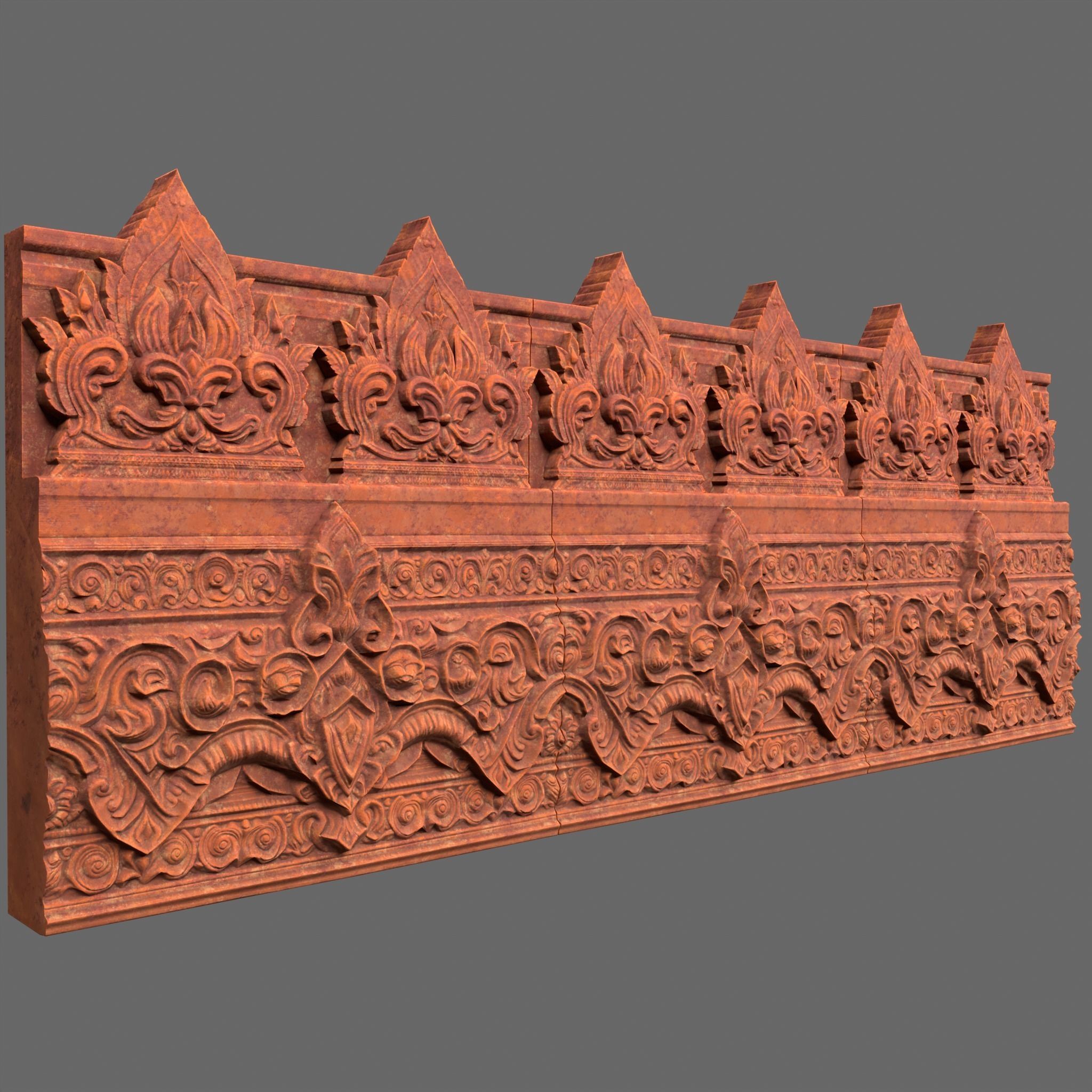 Low poly Asia Temple Wall Modular - 231009 Low-poly 3D model_12