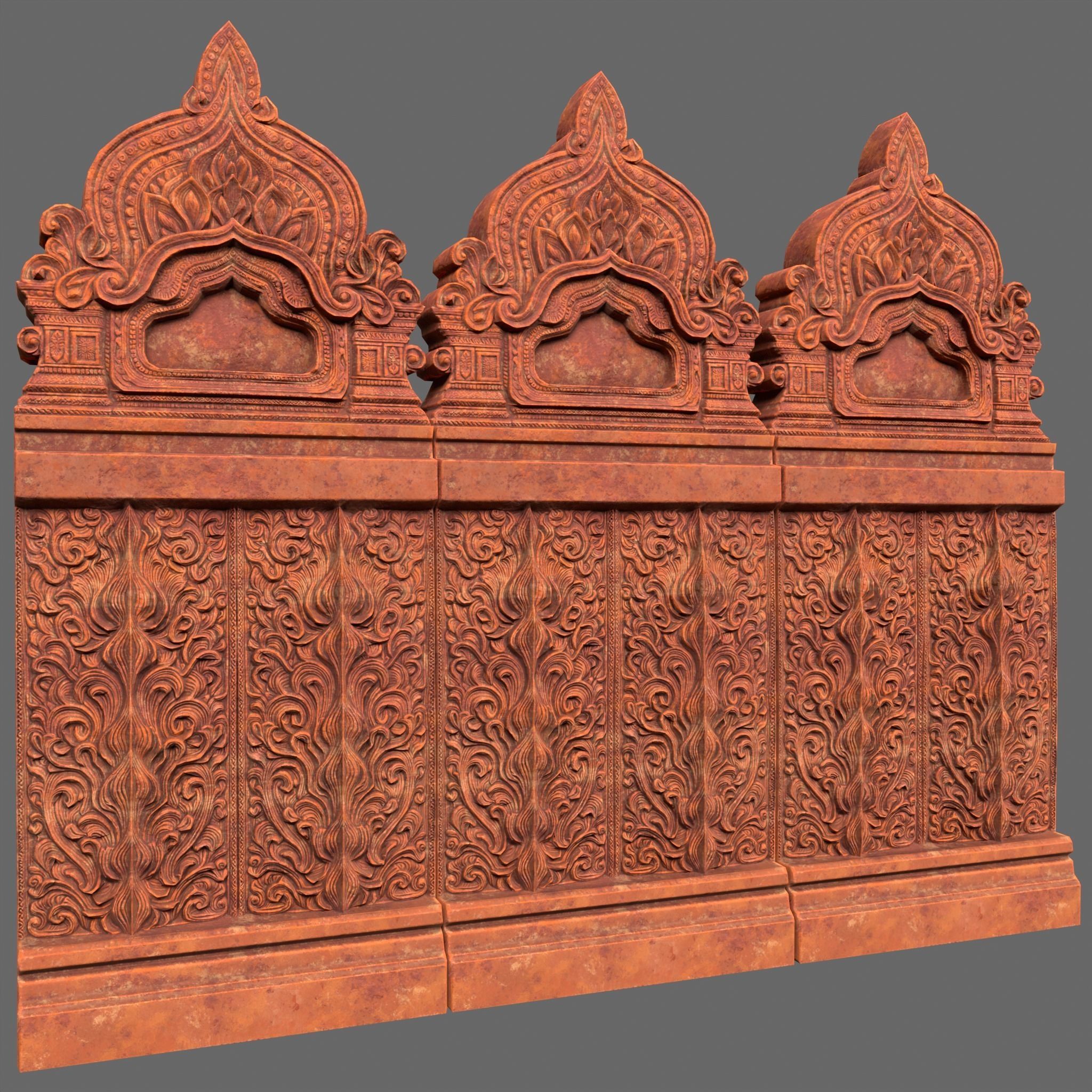 Low poly Asia Temple Wall Modular - 231009 Low-poly 3D model_4