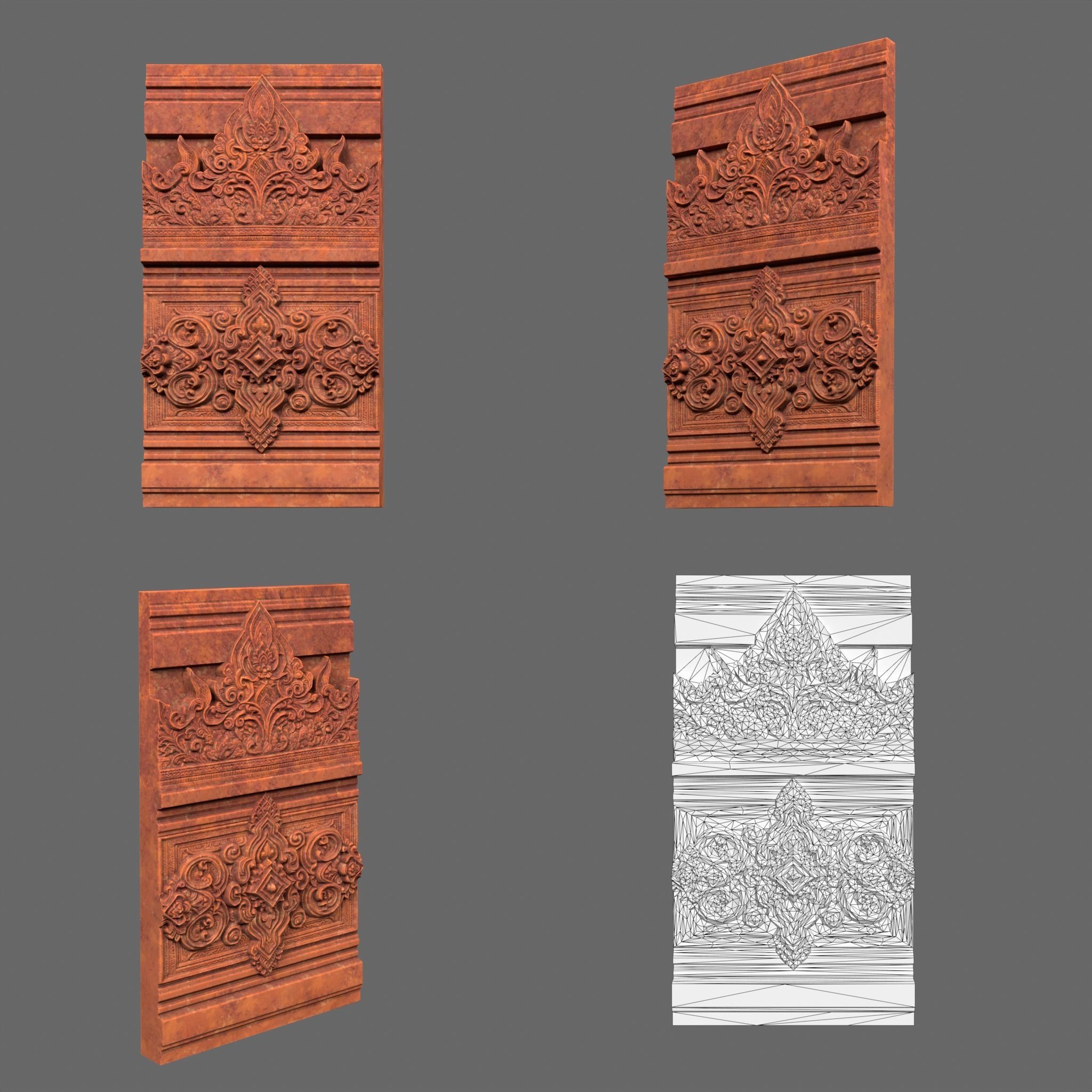 Low poly Asia Temple Wall Modular - 231009 Low-poly 3D model_7