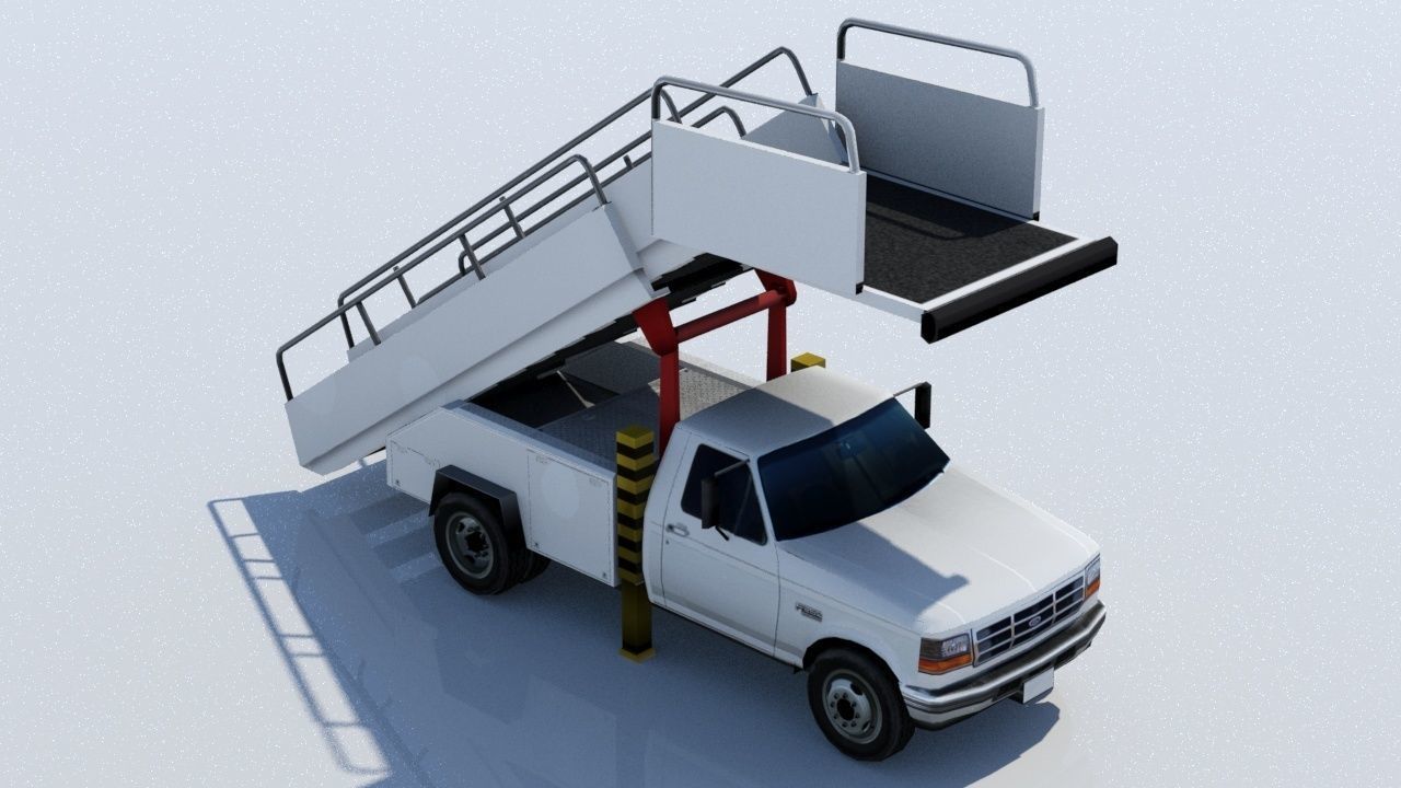 F350 ford Stair truck AIrport Ground Support Low Poly Low-poly 3D model_4