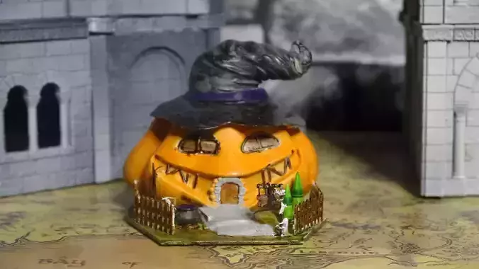 The witches house in a pumpkin
