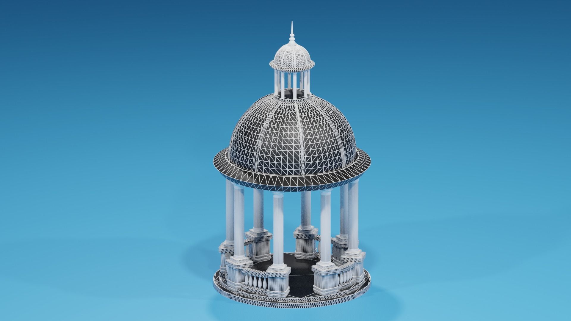 Cartoon Stone Gazebo with Roof 3D model_3