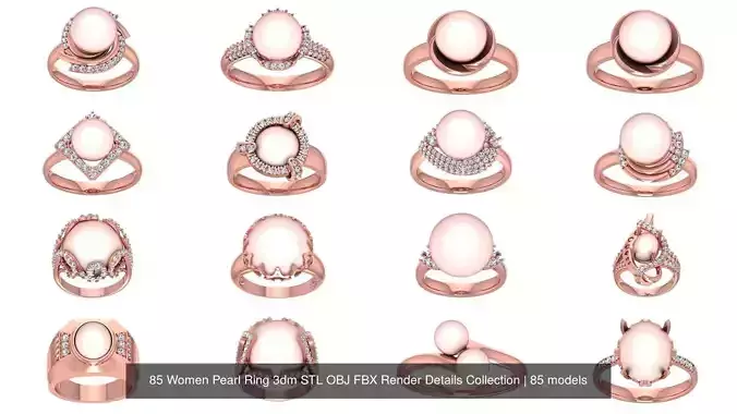 85 Women Pearl Ring 3dm STL OBJ FBX Render Details Collection