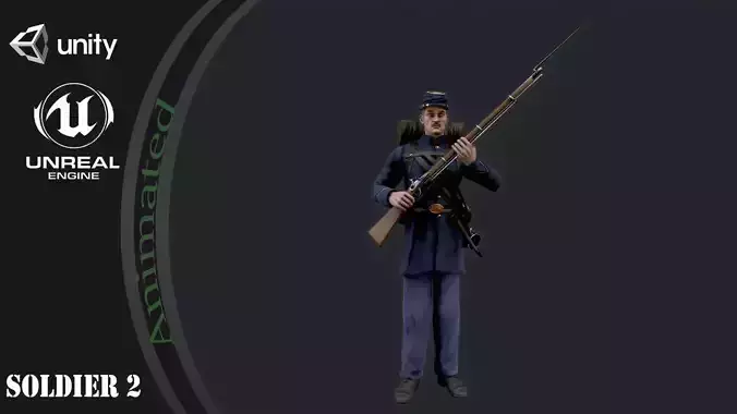 Soldier 2 A pose Low poly character redy for game Low-poly 3D model