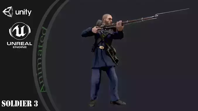 Soldier 3 A pose Low poly character redy for game  Low-poly 3D model