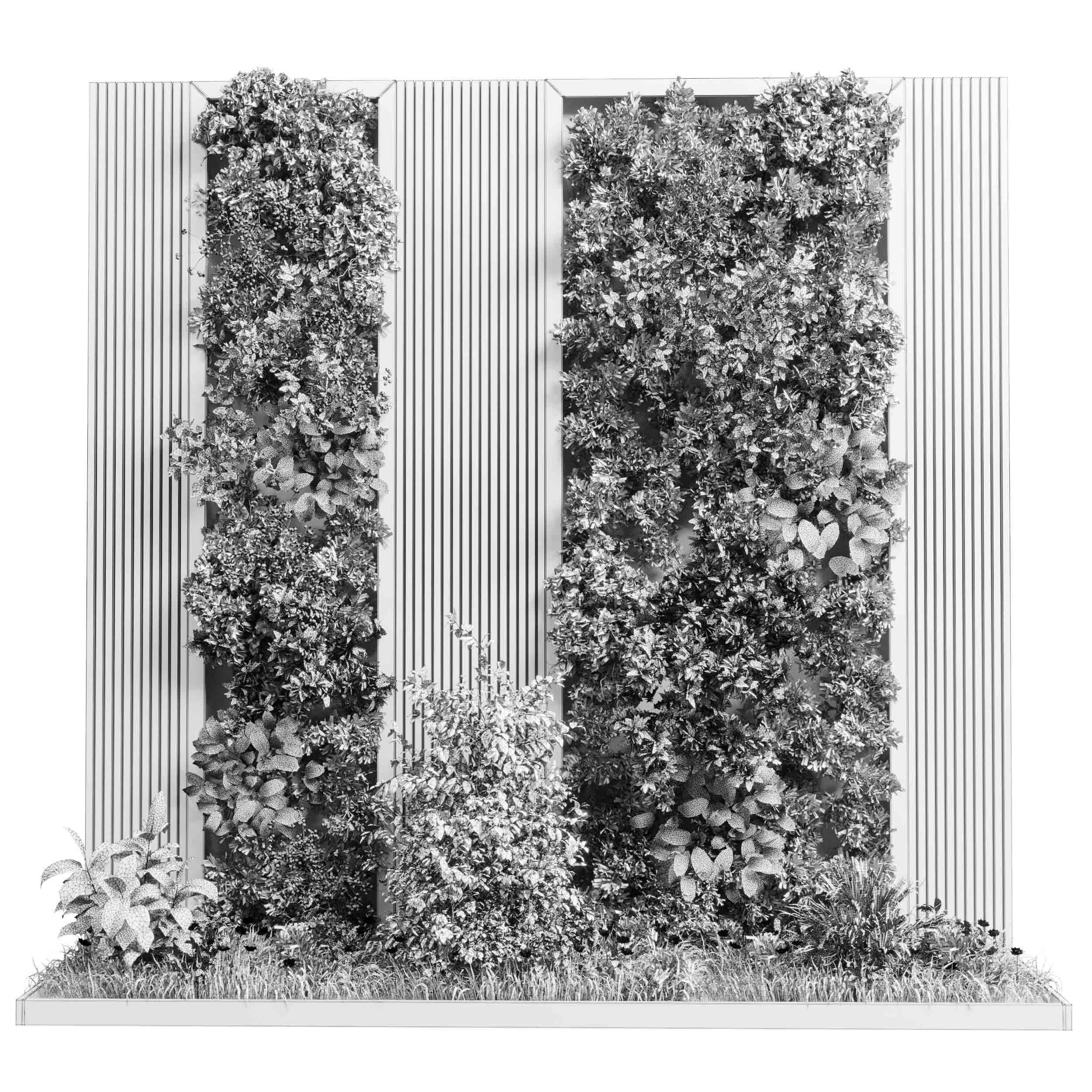 Vertical Wall Garden With Wooden frame - Horizontal garden Low-poly 3D model_6