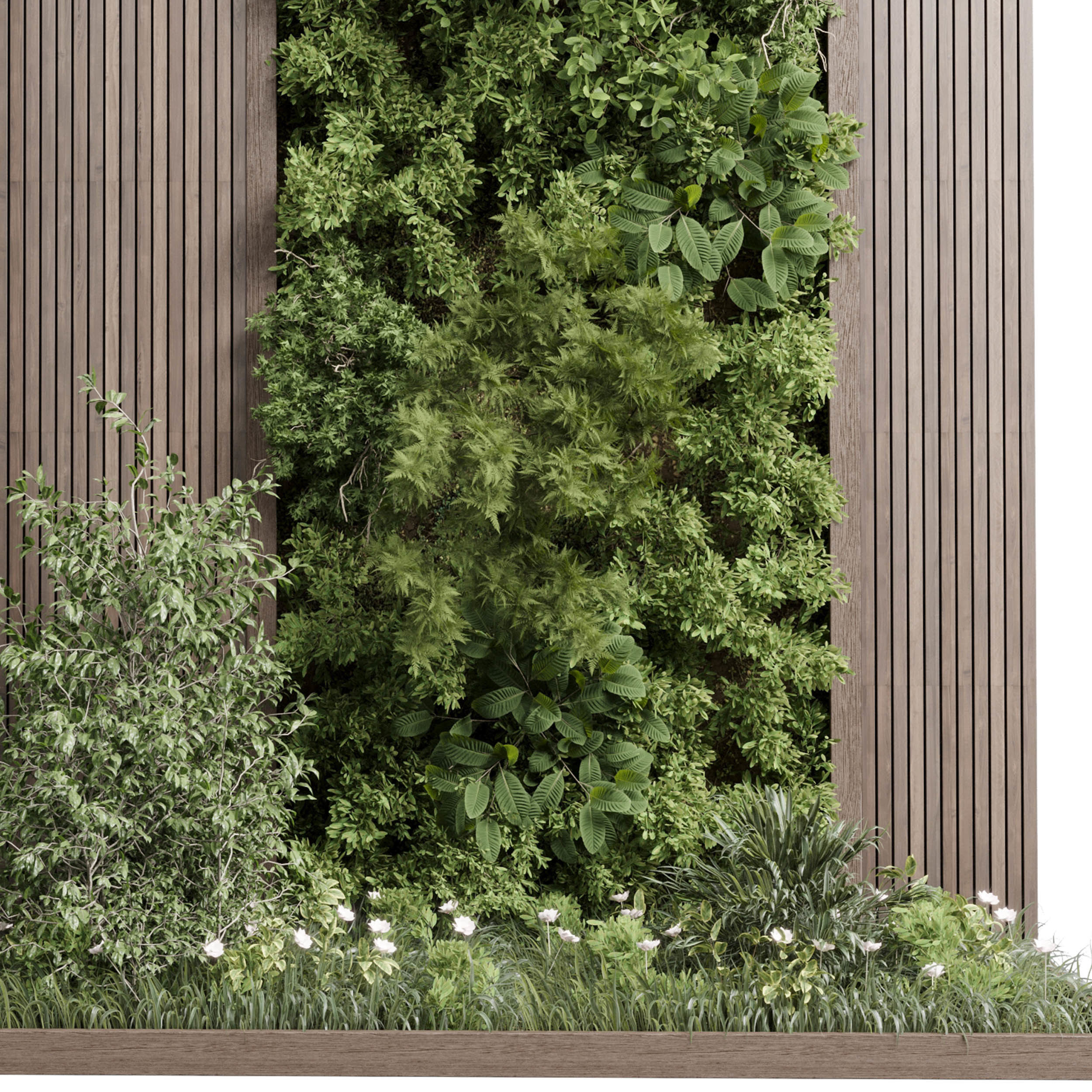 Vertical Wall Garden With Wooden frame - Horizontal garden Low-poly 3D model_5