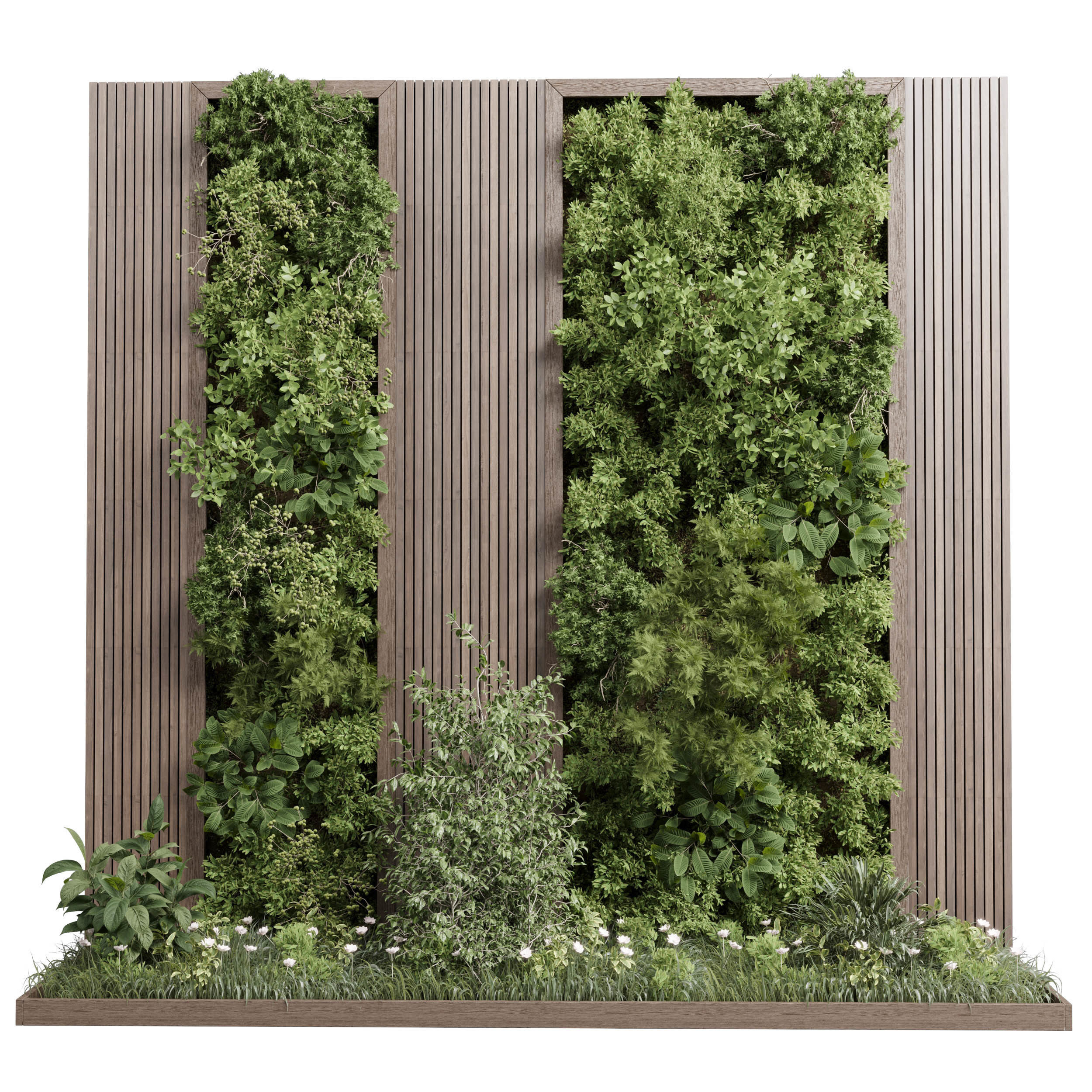 Vertical Wall Garden With Wooden frame - Horizontal garden Low-poly 3D model_1