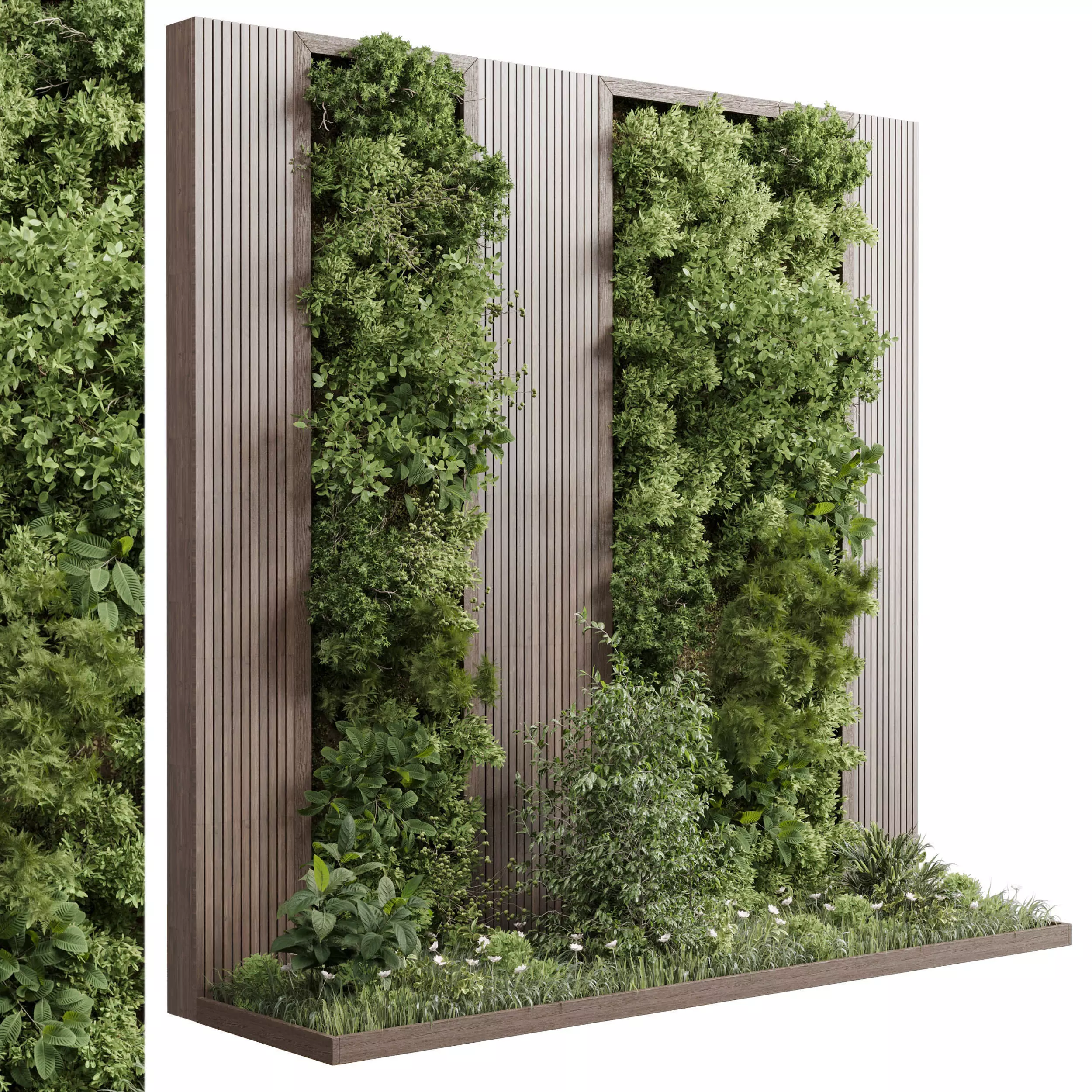 Vertical Wall Garden With Wooden frame - Horizontal garden Low-poly 3D model_0