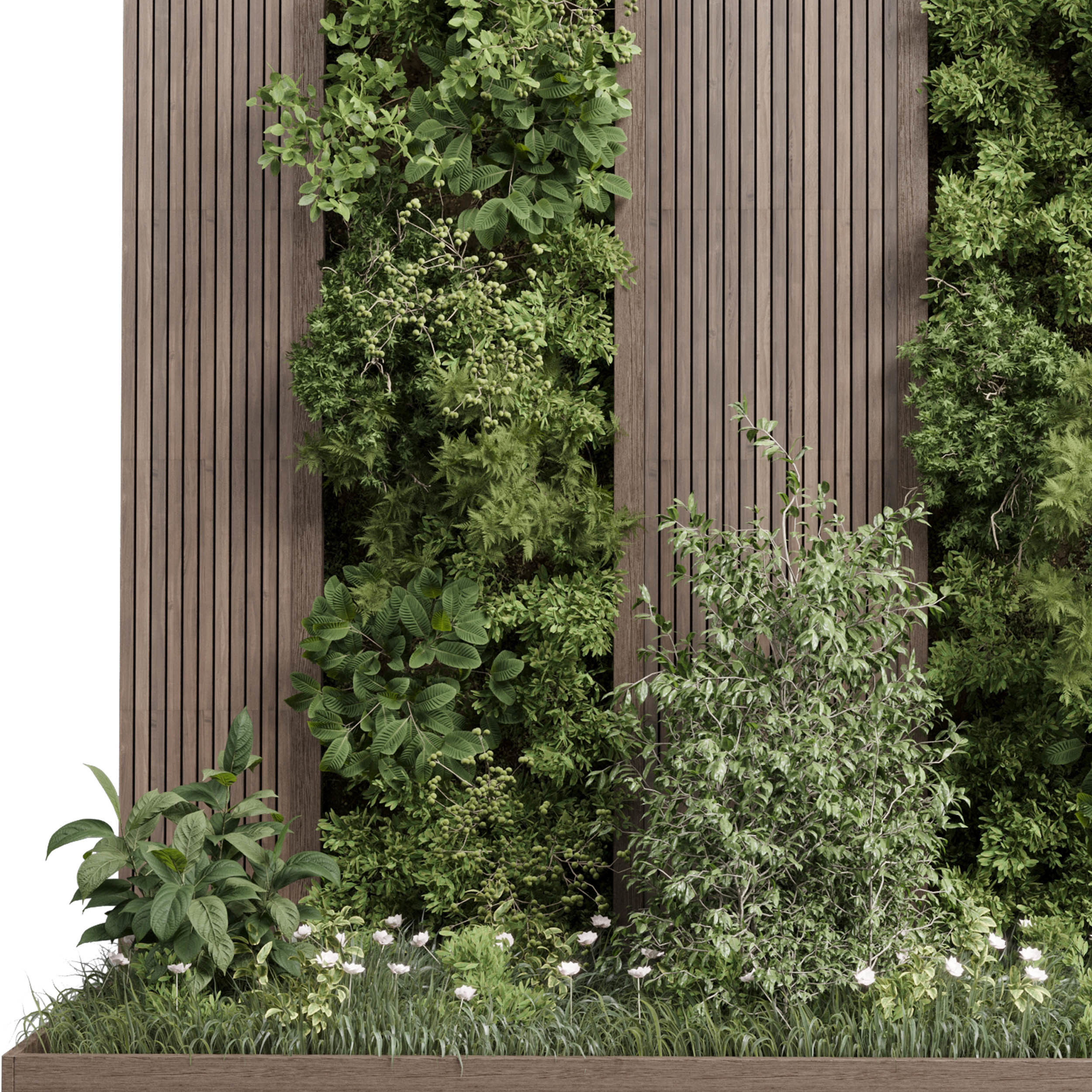 Vertical Wall Garden With Wooden frame - Horizontal garden Low-poly 3D model_4