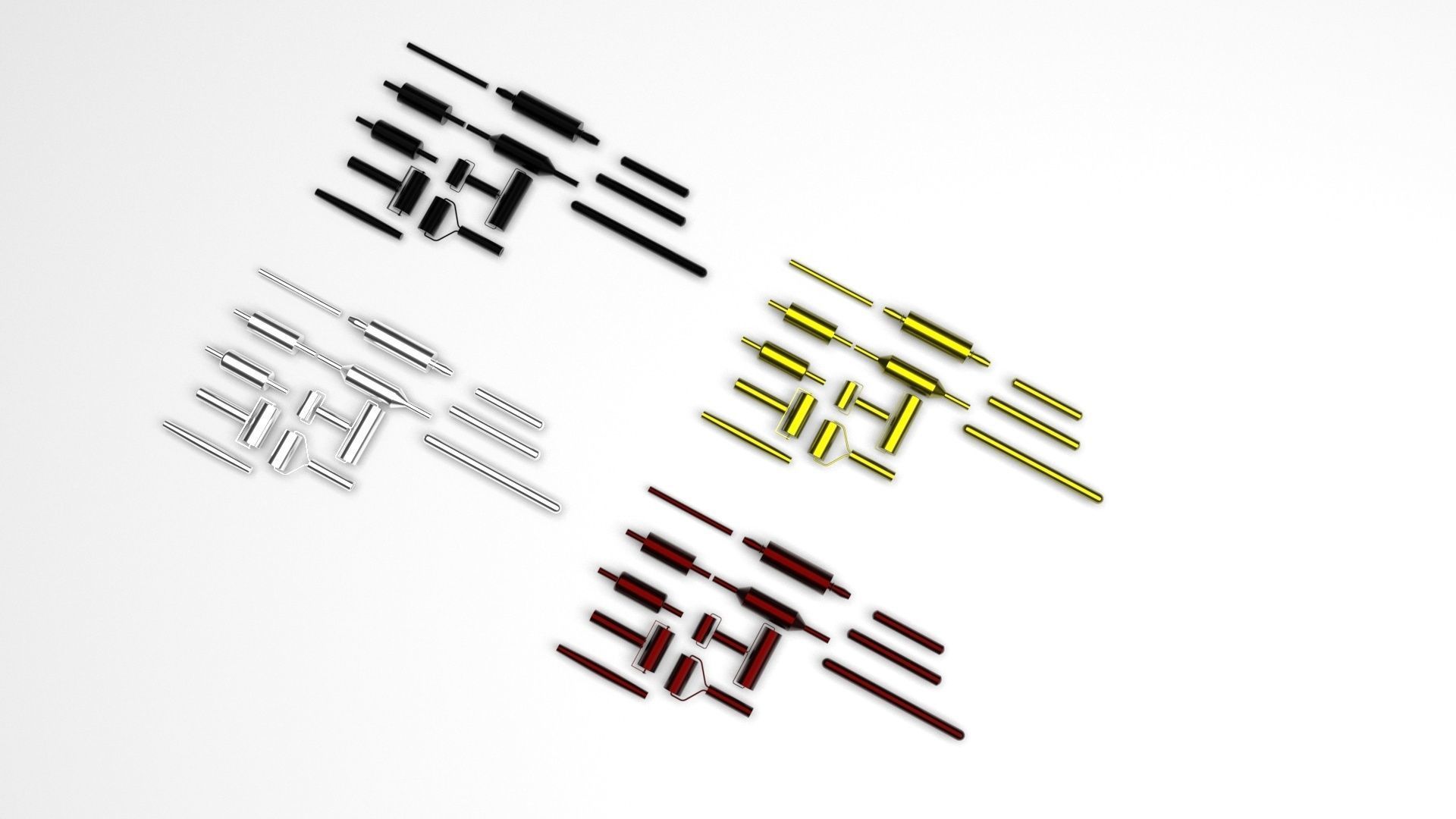 Metallic Rolling Pins Set 3D model_1
