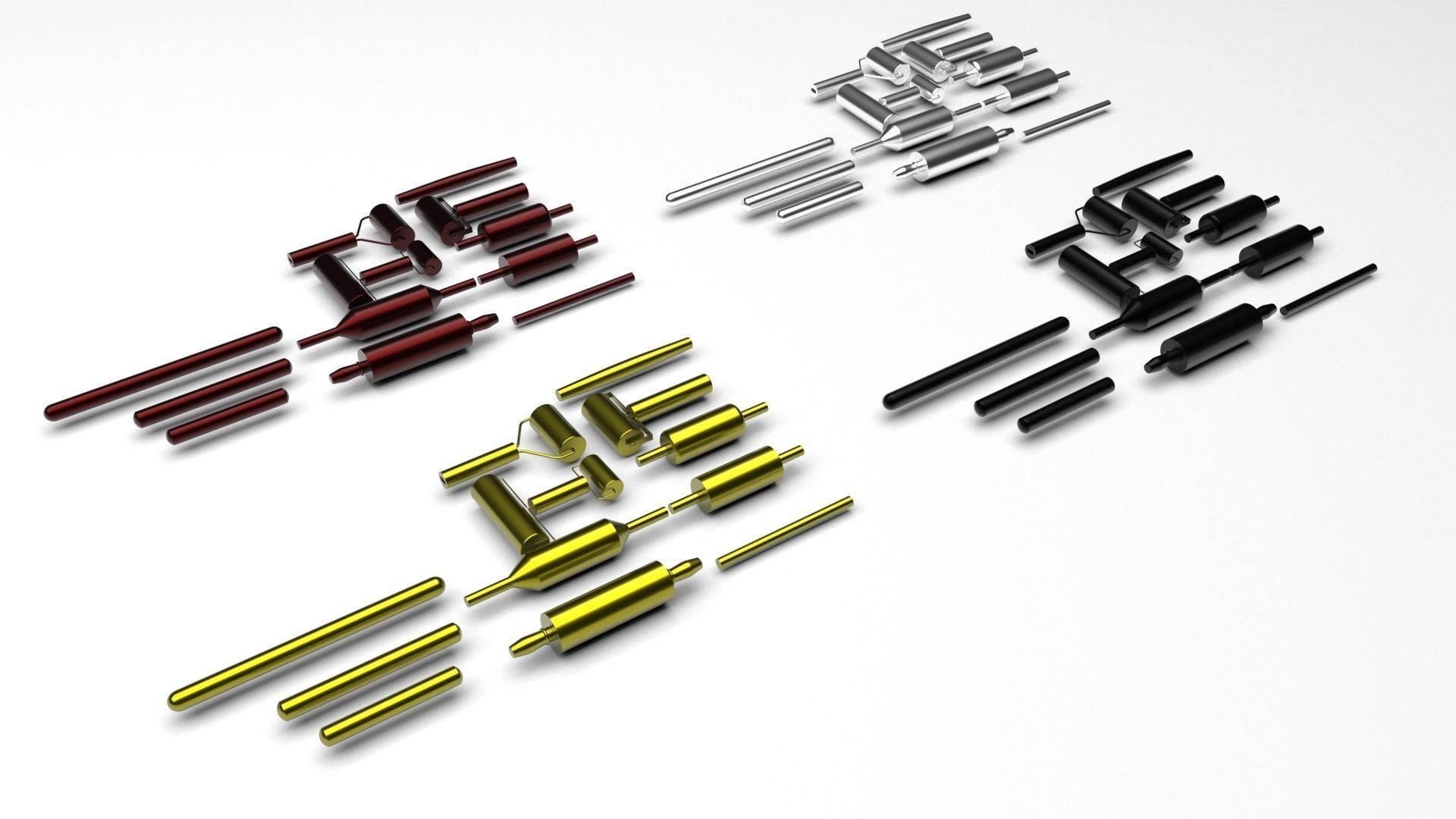 Metallic Rolling Pins Set 3D model_2
