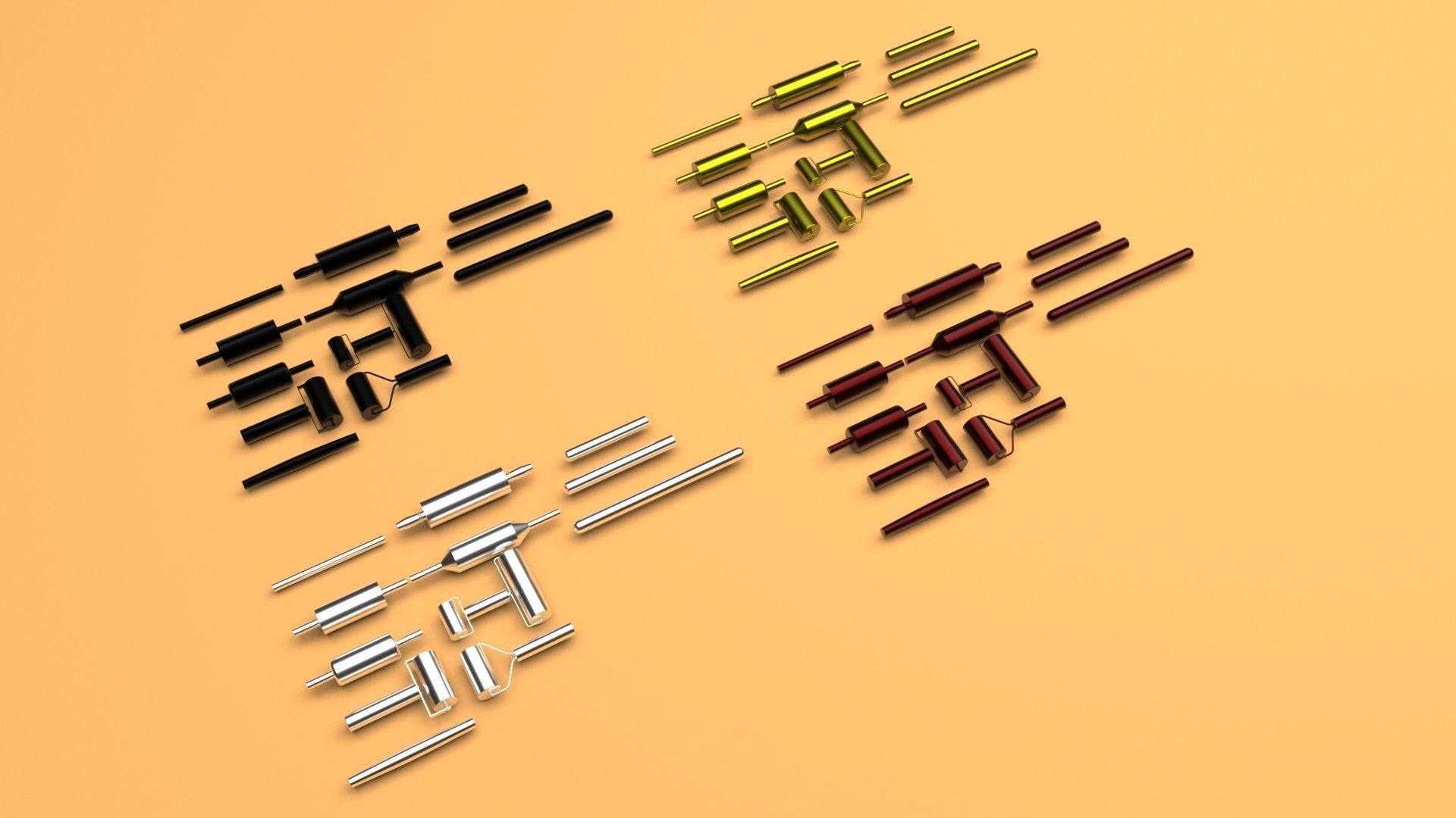 Metallic Rolling Pins Set 3D model_8