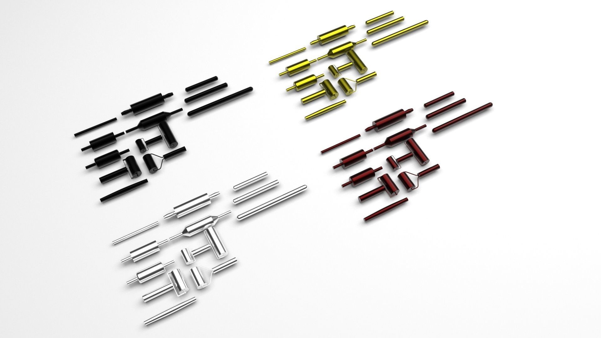 Metallic Rolling Pins Set 3D model_7