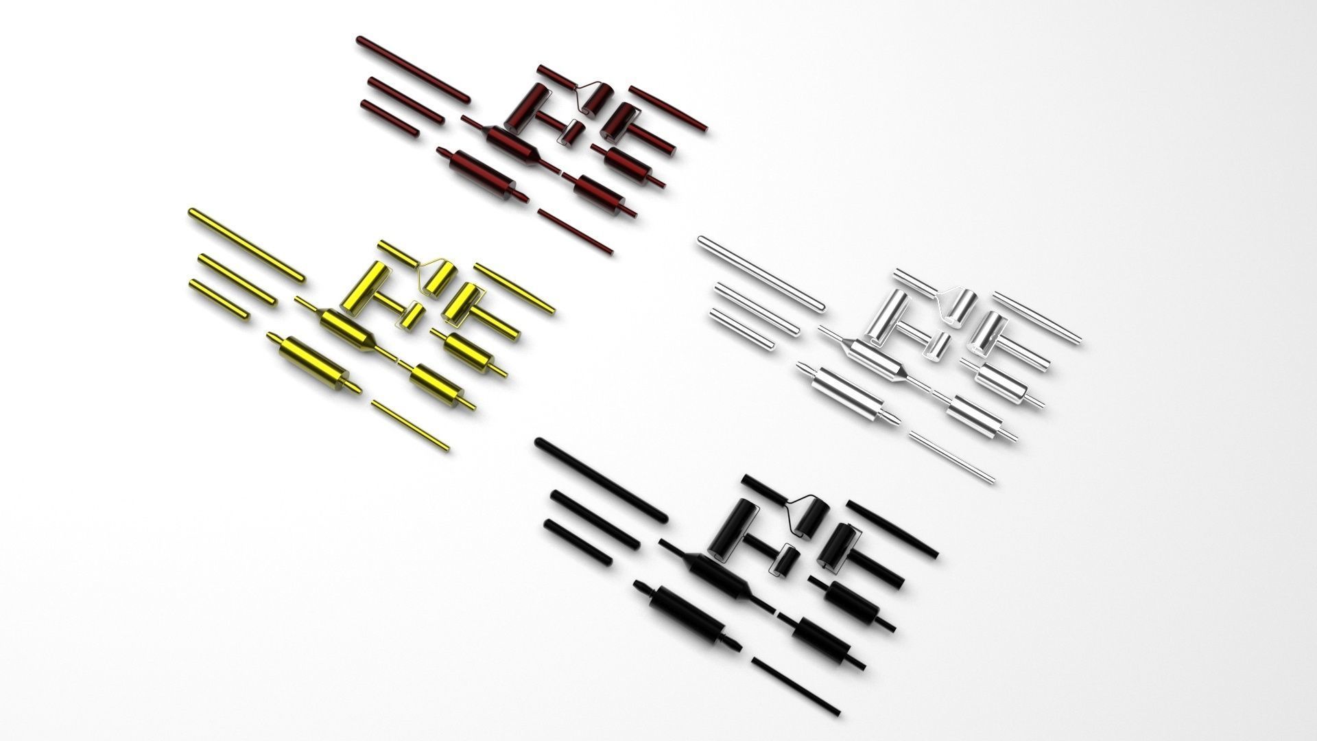 Metallic Rolling Pins Set 3D model_3