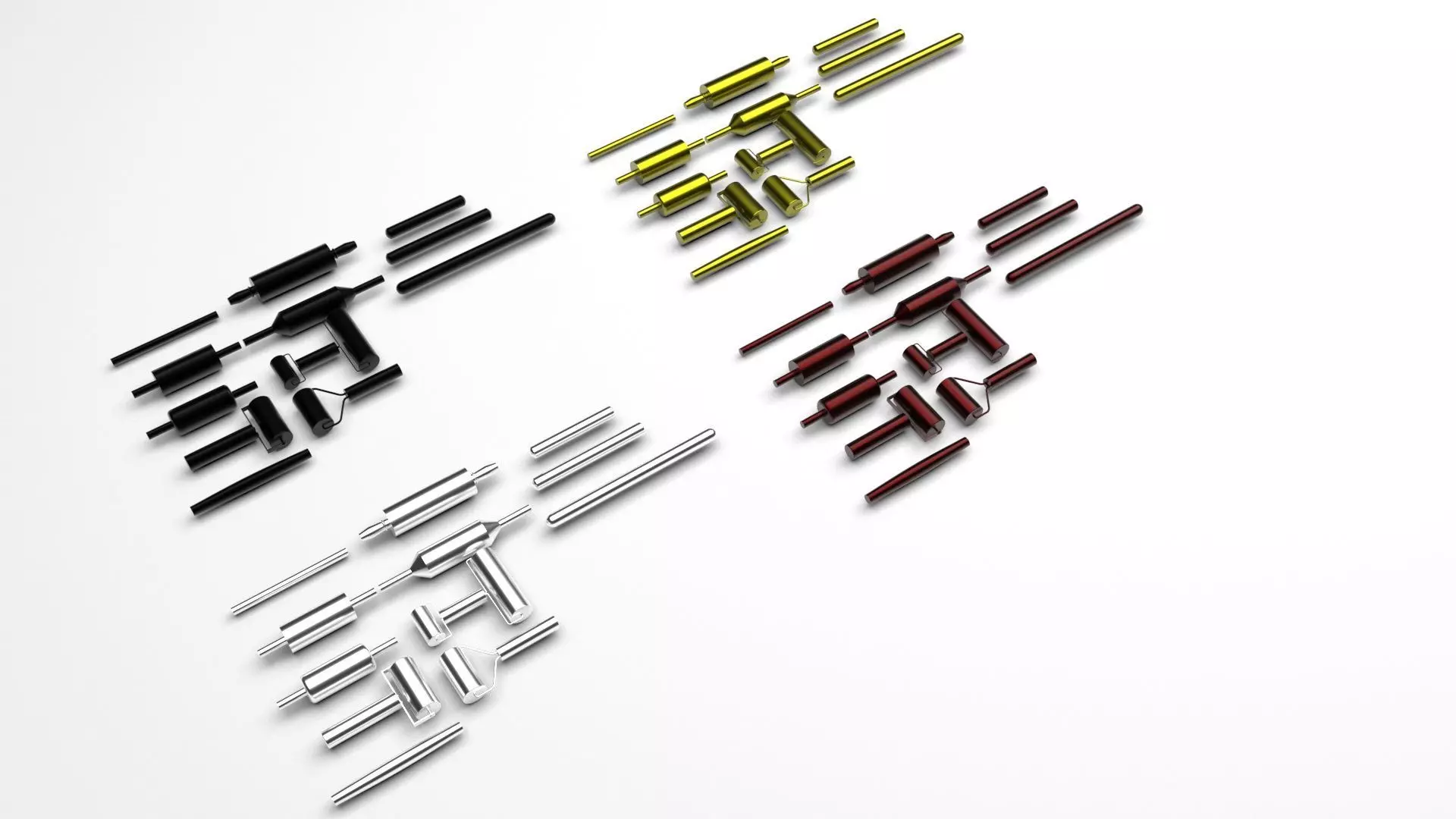 Metallic Rolling Pins Set 3D model_0