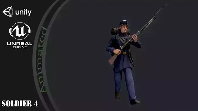 Soldier 4 A pose Low poly character redy for game Low-poly 3D model